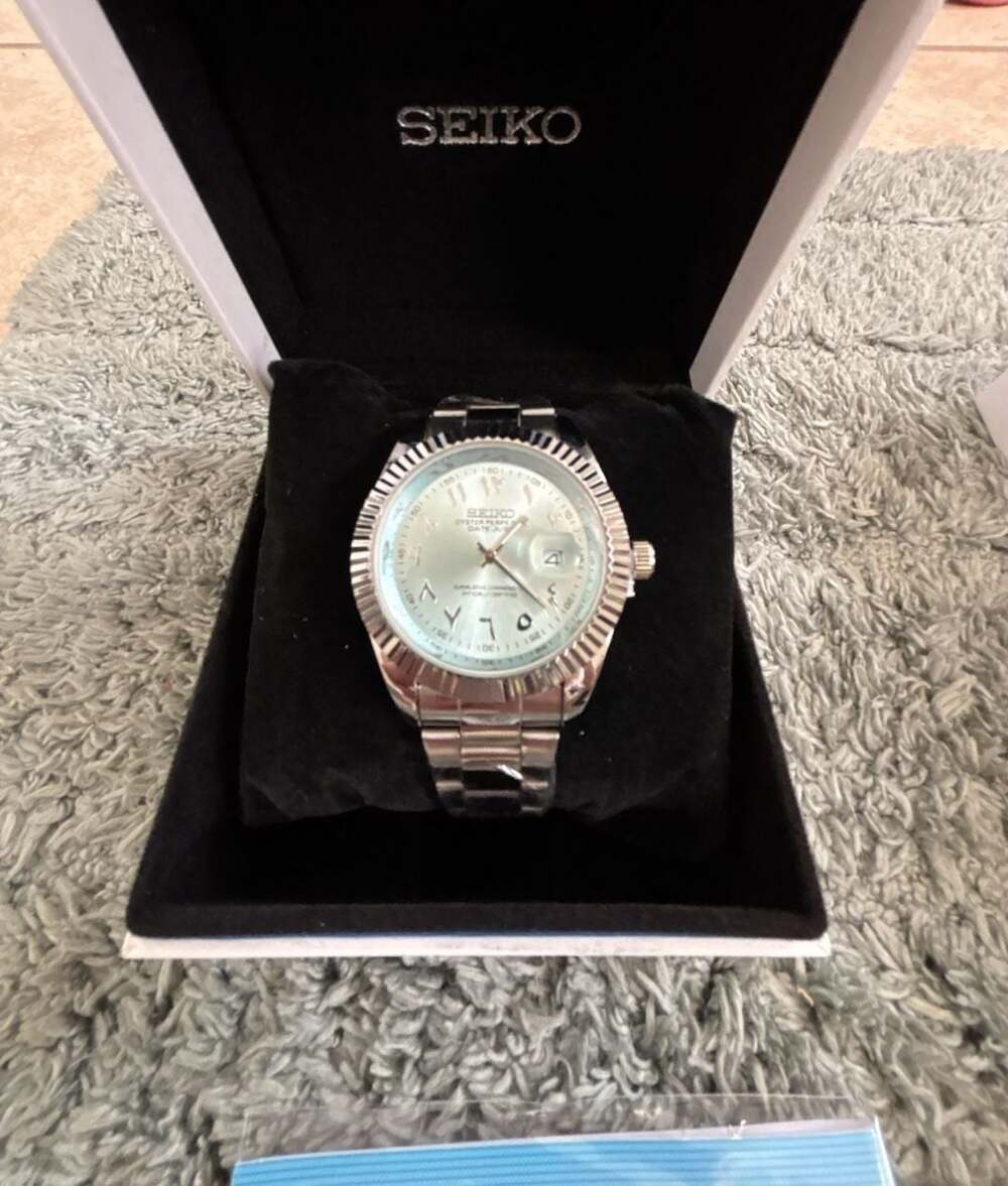 Seiko Mod Datejust Arabic Dial Ice Blue Watch